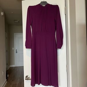 Maggy London Purple Bishop Sleeve Mock Neck Dress